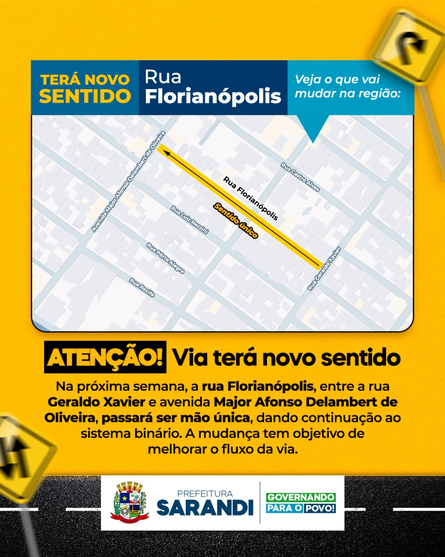 Trecho da Rua Florianópolis terá sentido único a partir da próxima semana em Sarandi